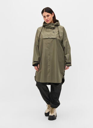 Rain poncho with hood and front pocket , Castor Gray, Model image number 3