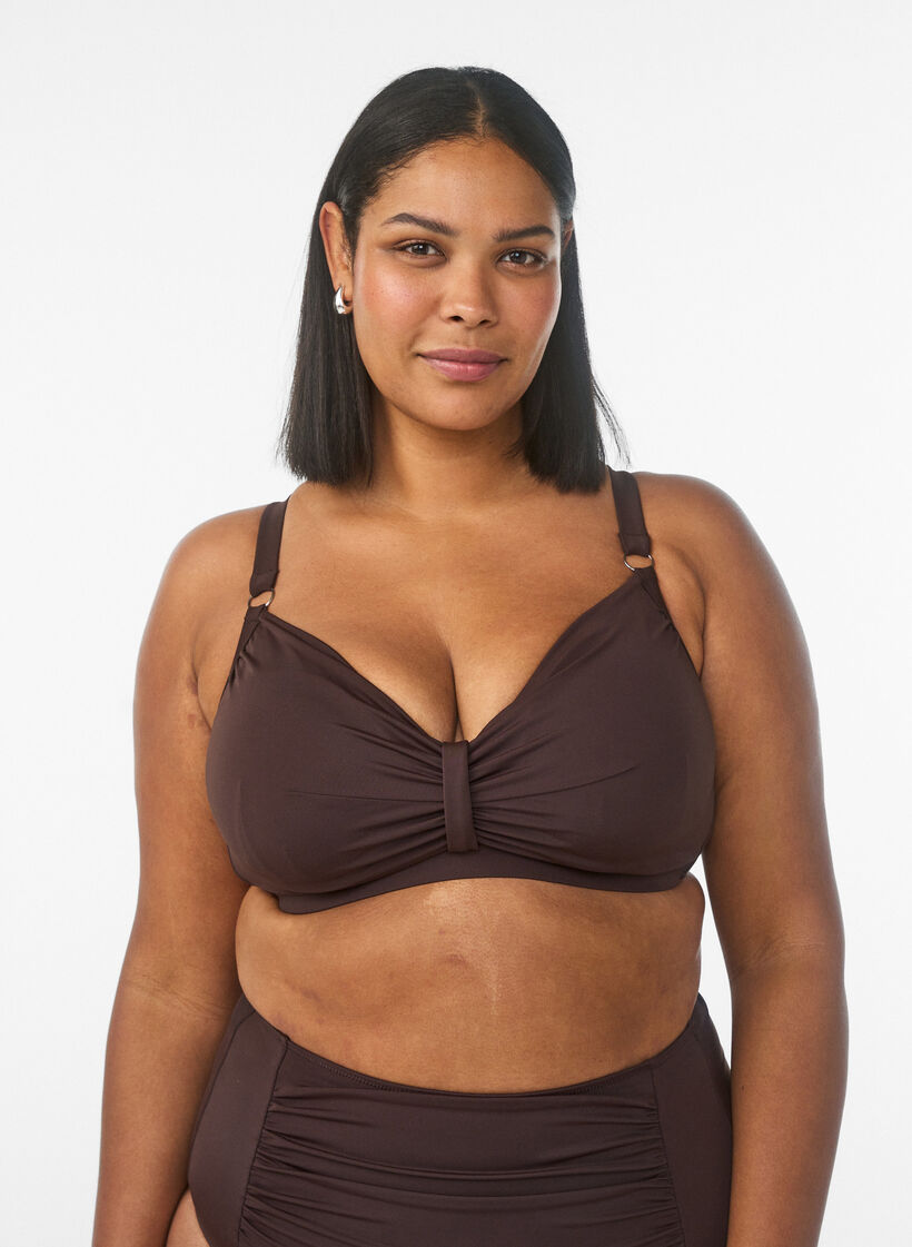 Underwire bikini bra with draping, Brown, Model image number 0