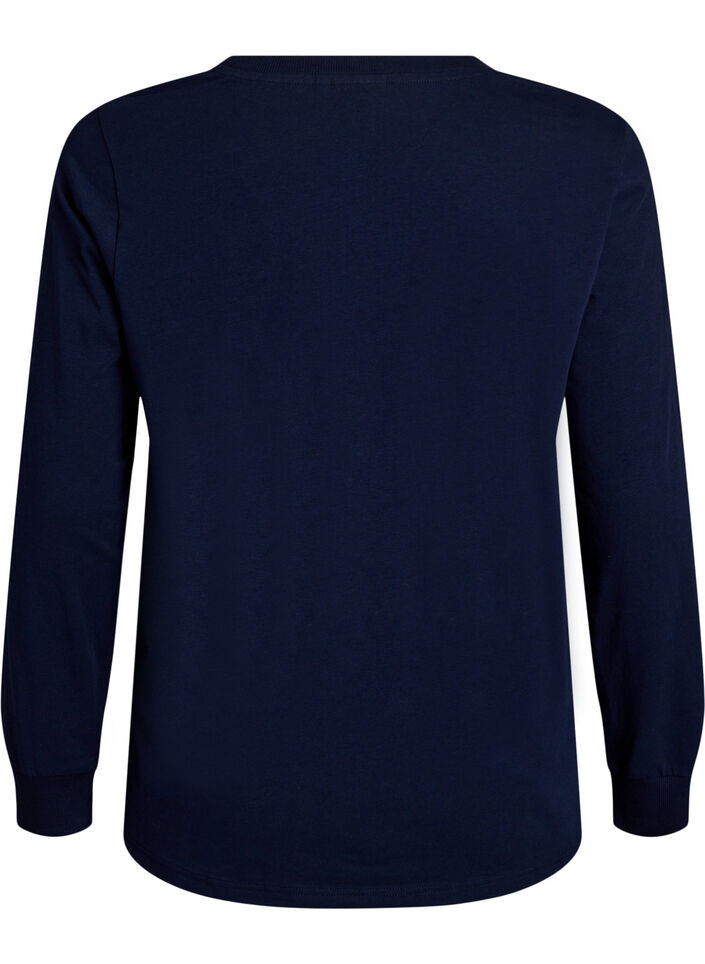 Long-sleeved pyjama top in soft cotton jersey, Blue, Packshot image number 1