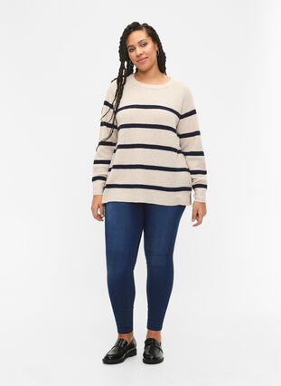Rib-knit sweater with stripes, P.Stone/Navy.B.Mel., Model image number 2