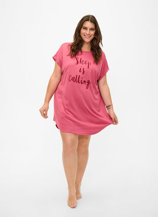 Short sleeve nightgown with text print, Slate Rose Sleep, Model image number 2