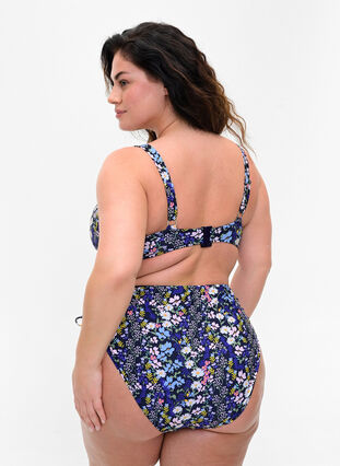 Printed high-waisted bikini bottom, Ditsy Flower, Model image number 1