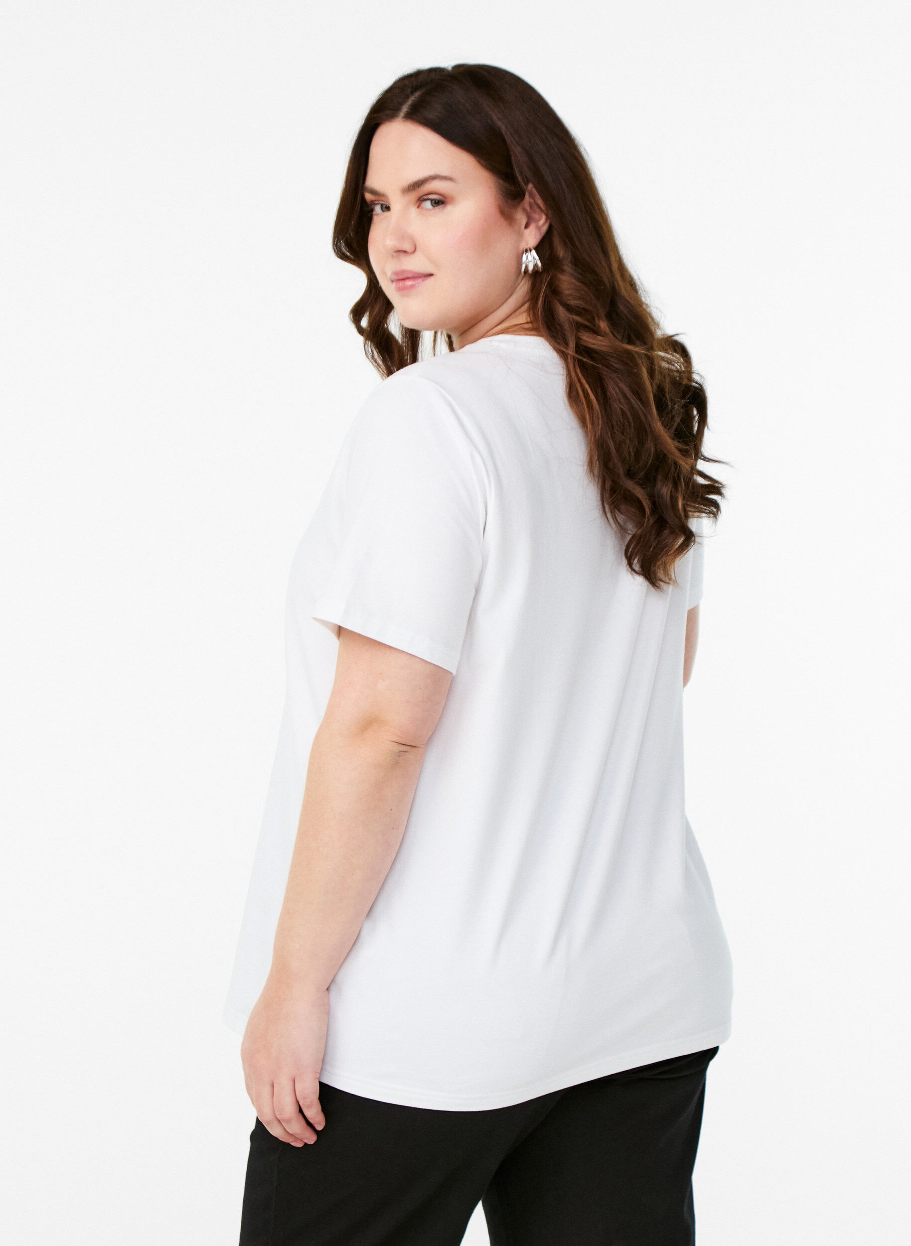 Zizzifashion T-shirt in organic cotton with floral print, B. White w. Rose, Model image number 1