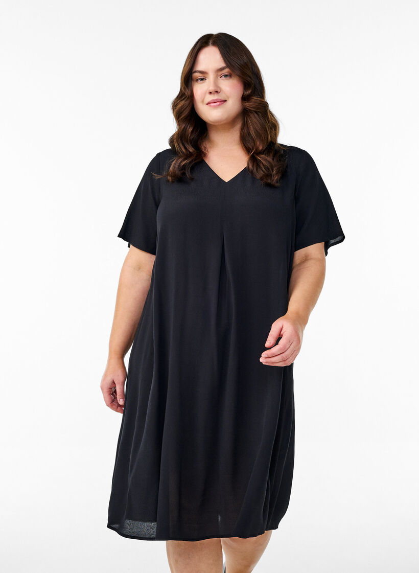 Viscose A-line dress, Black, Model image number 0