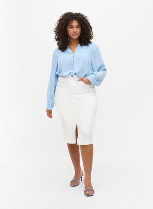 Denim midi skirt with slits, White, Model image number 4