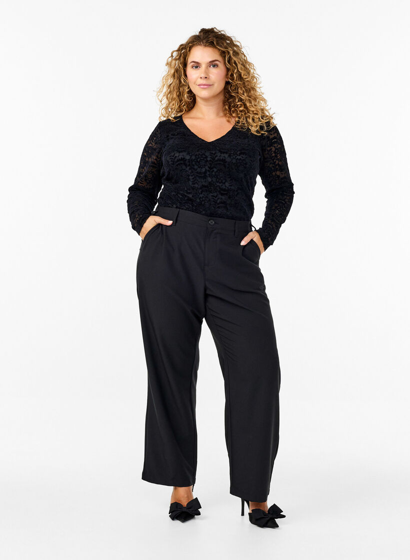 Lace bodystocking with long sleeves, Black, Model image number 2