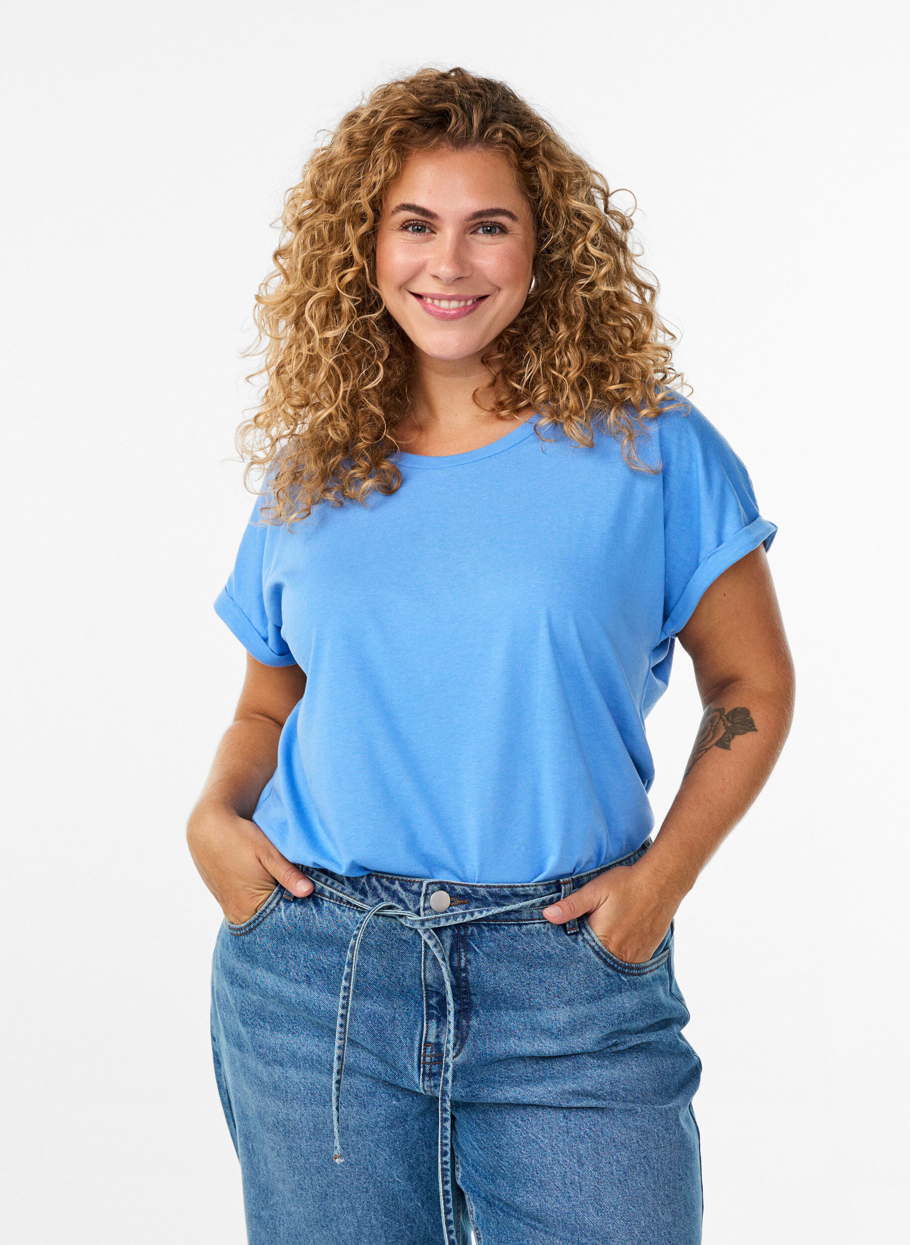 ZizzifashionShort sleeved cotton blend t-shirt, Blue, Model image number 0