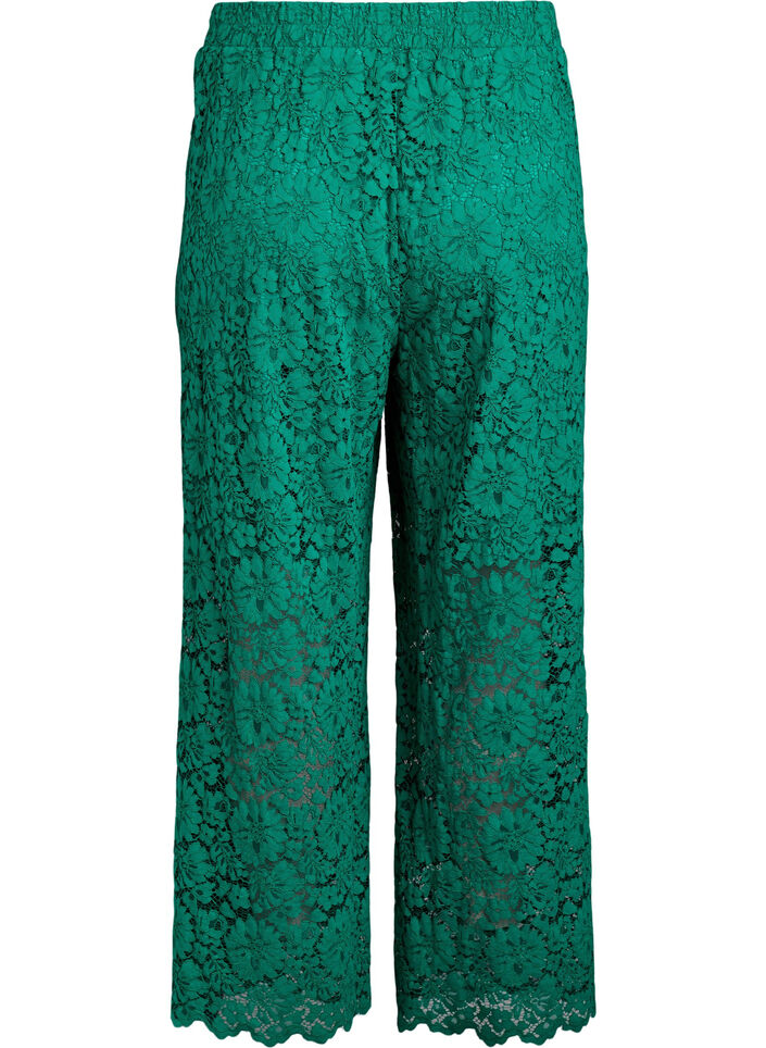 Lace trousers with a high waist and pockets, Green, Packshot image number 1