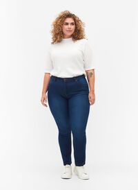 Slim fit Emily jeans with normal waist, Blue denim, Model
