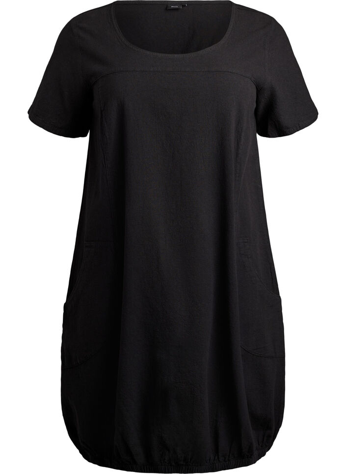 Short sleeve cotton dress, Black, Packshot image number 0