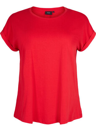 Short sleeved cotton blend t-shirt, Tango Red, Packshot image number 0