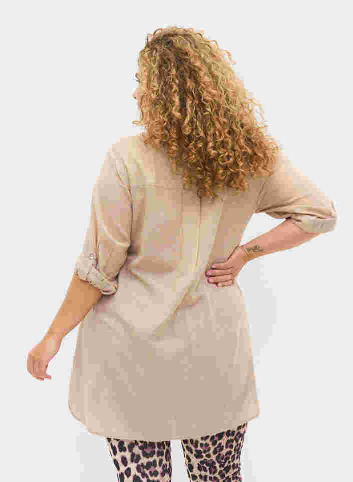 Long shirt with 3/4 sleeves and v-neckline, Simply Taupe, Model image number 1