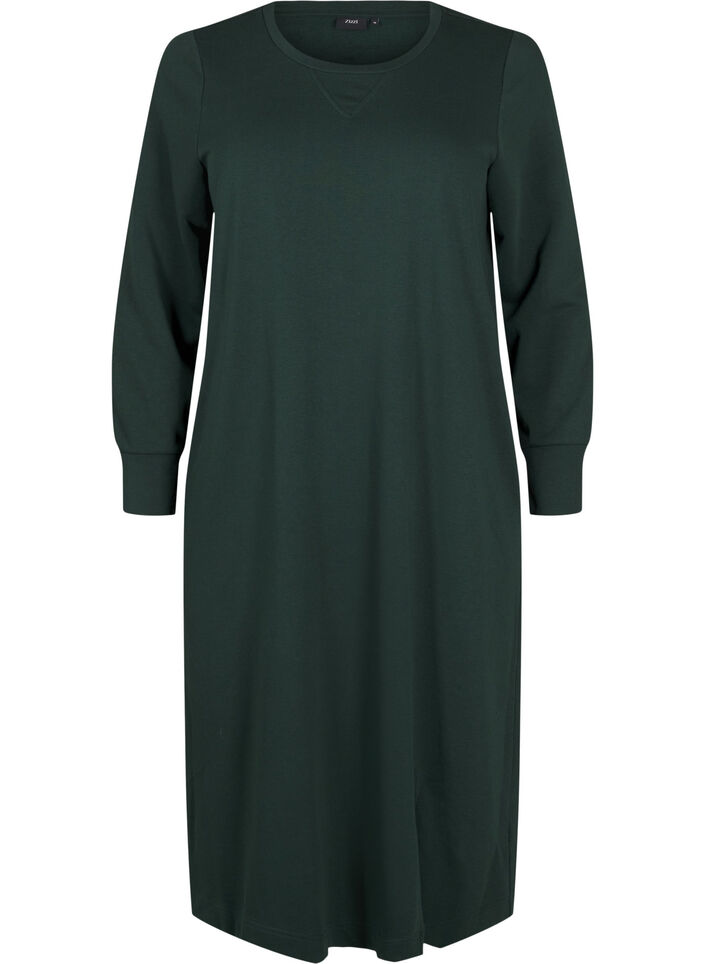 Cotton sweat dress with pockets, Green, Packshot image number 0