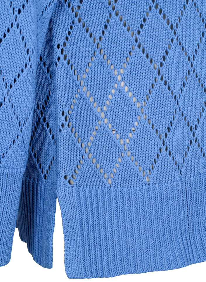 Long sleeve knitted blouse with hole pattern, Blue Bonnet, Packshot image number 3