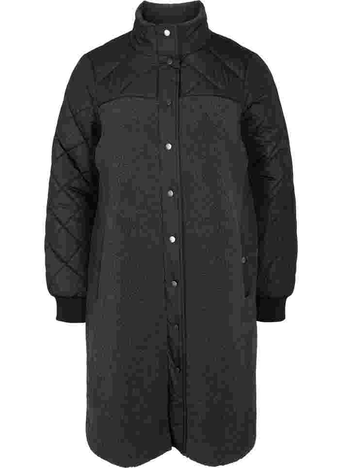 Quilted jacket with teddy and button closure, Black Comb, Packshot image number 0