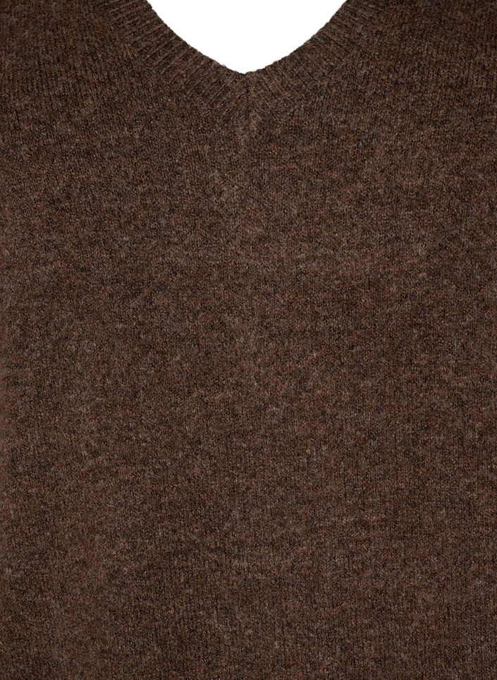 Long-sleeved knitted dress with V-neck, Brown, Packshot image number 2