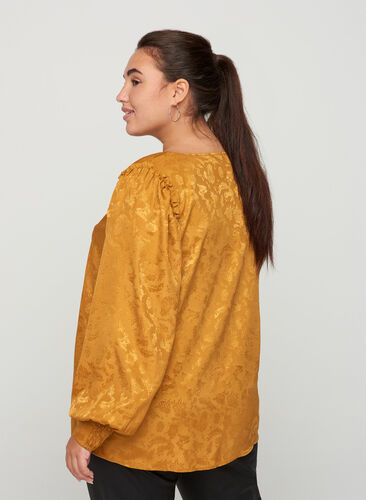 Blouse with puff sleeves and a V-neckline, Cathay Spice, Model image number 1