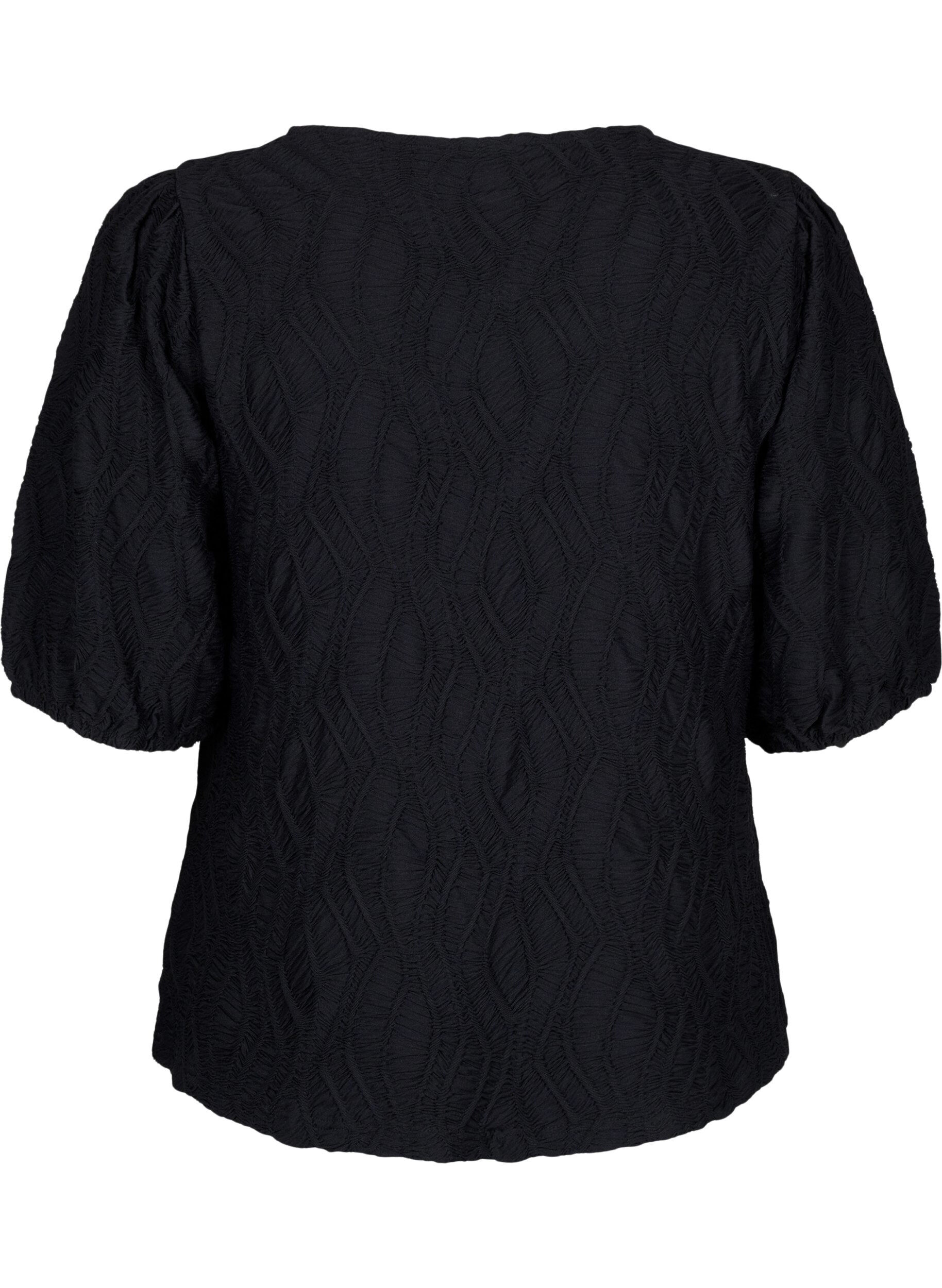Zizzifashion Textured blouse with short sleeves, Black, Packshot image number 1
