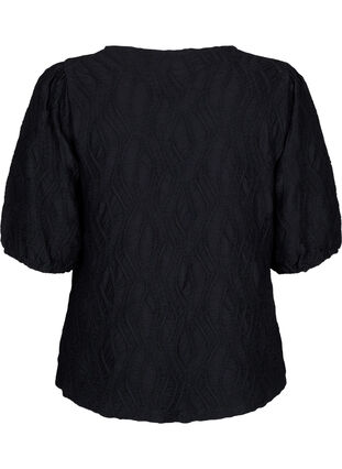 Textured blouse with short sleeves, Black, Packshot image number 1