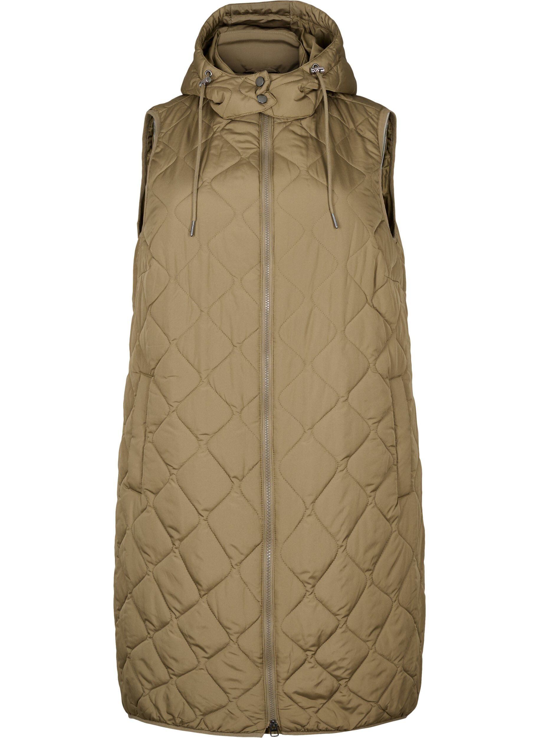 Zizzifashion Long quilted vest with zipper and pockets, Bungee Cord , Packshot image number 0