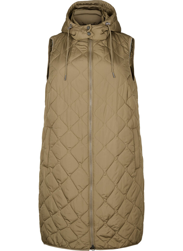Long quilted vest with zipper and pockets, Bungee Cord , Packshot image number 0