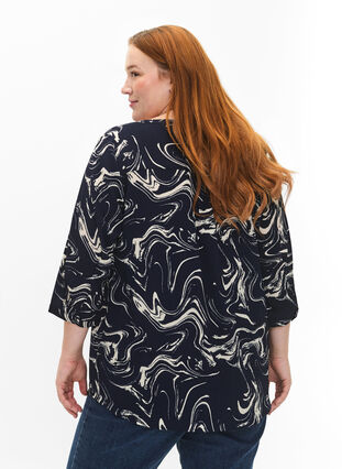 Printed blouse with 3/4 sleeves, N. Blazer Swirl AOP, Model image number 1