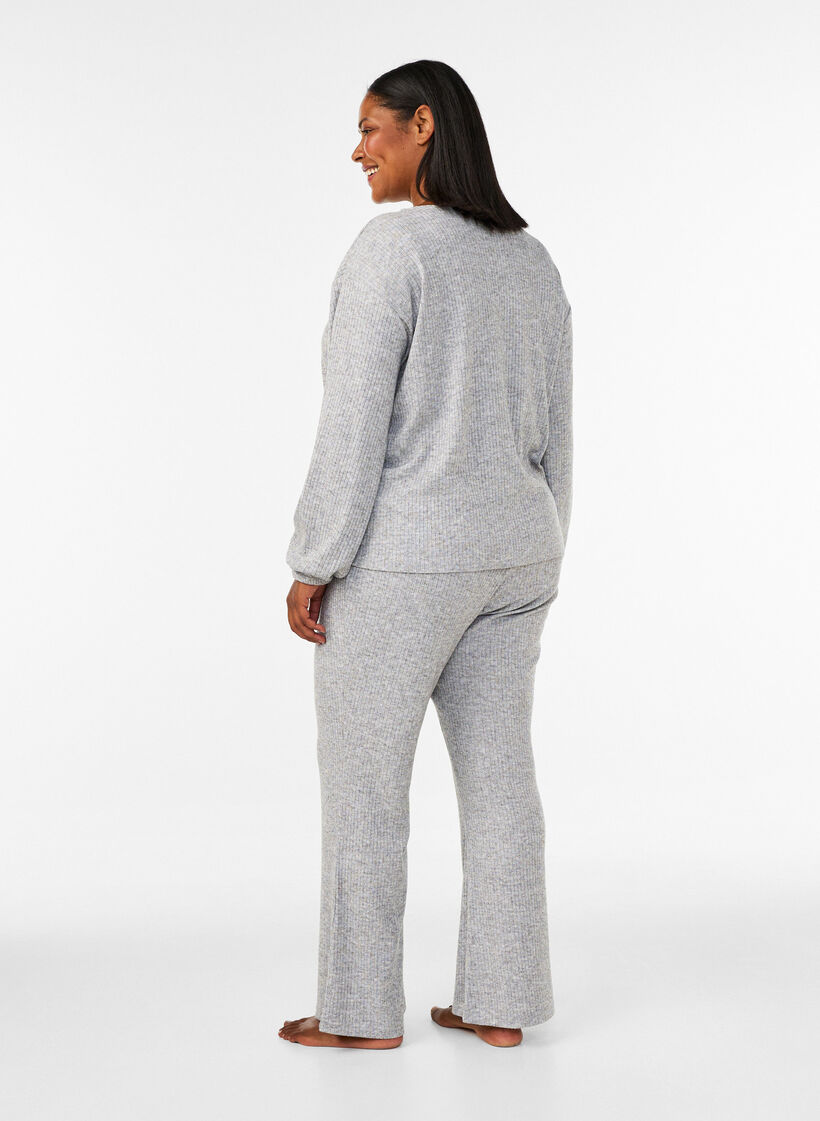 Jersey trousers with ribbed texture and flare, Grey, Model image number 1