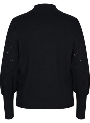 High neck, balloon-sleeved knitted blouse, Black, Packshot image number 1