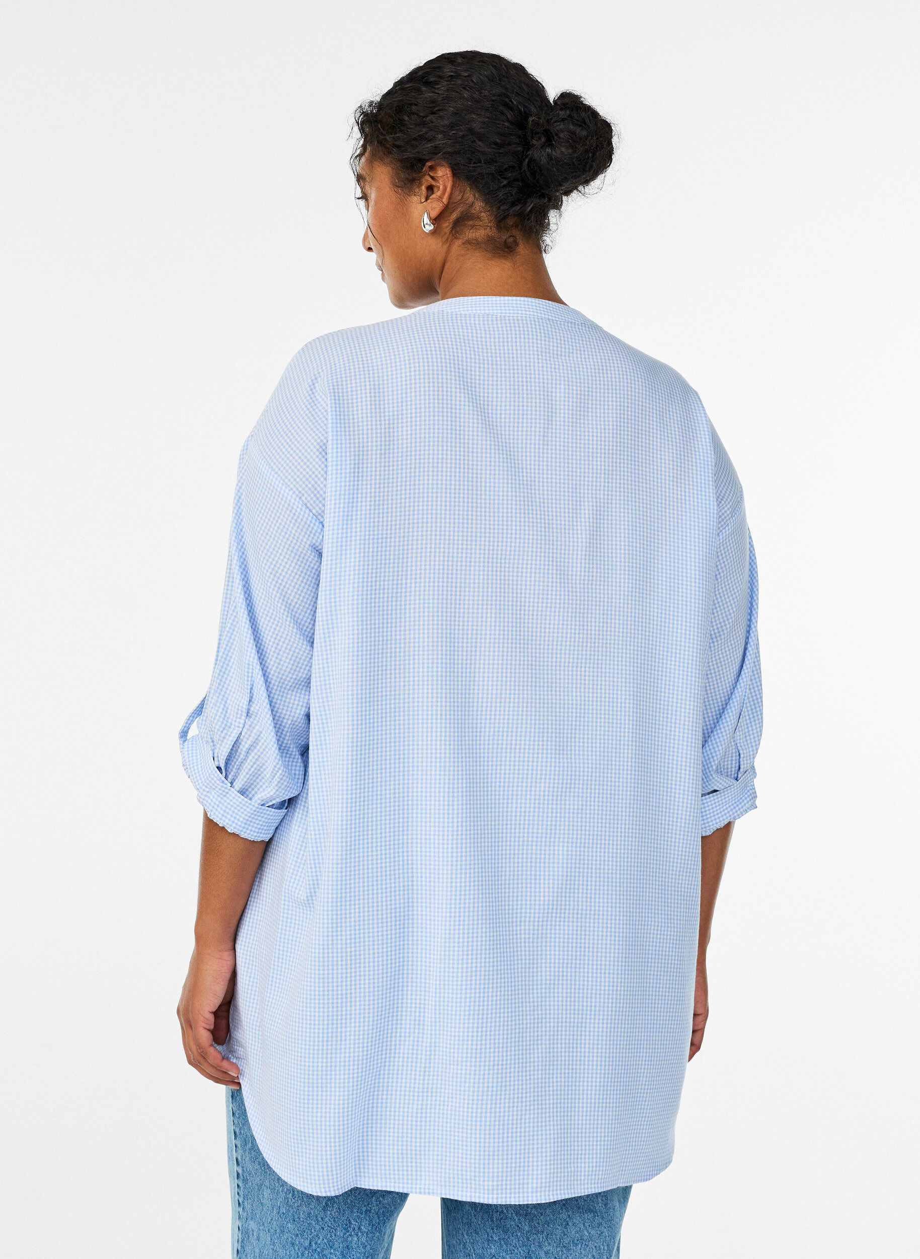 Zizzifashion Checked tunic with 3/4 sleeves, Light Blue, Model image number 2