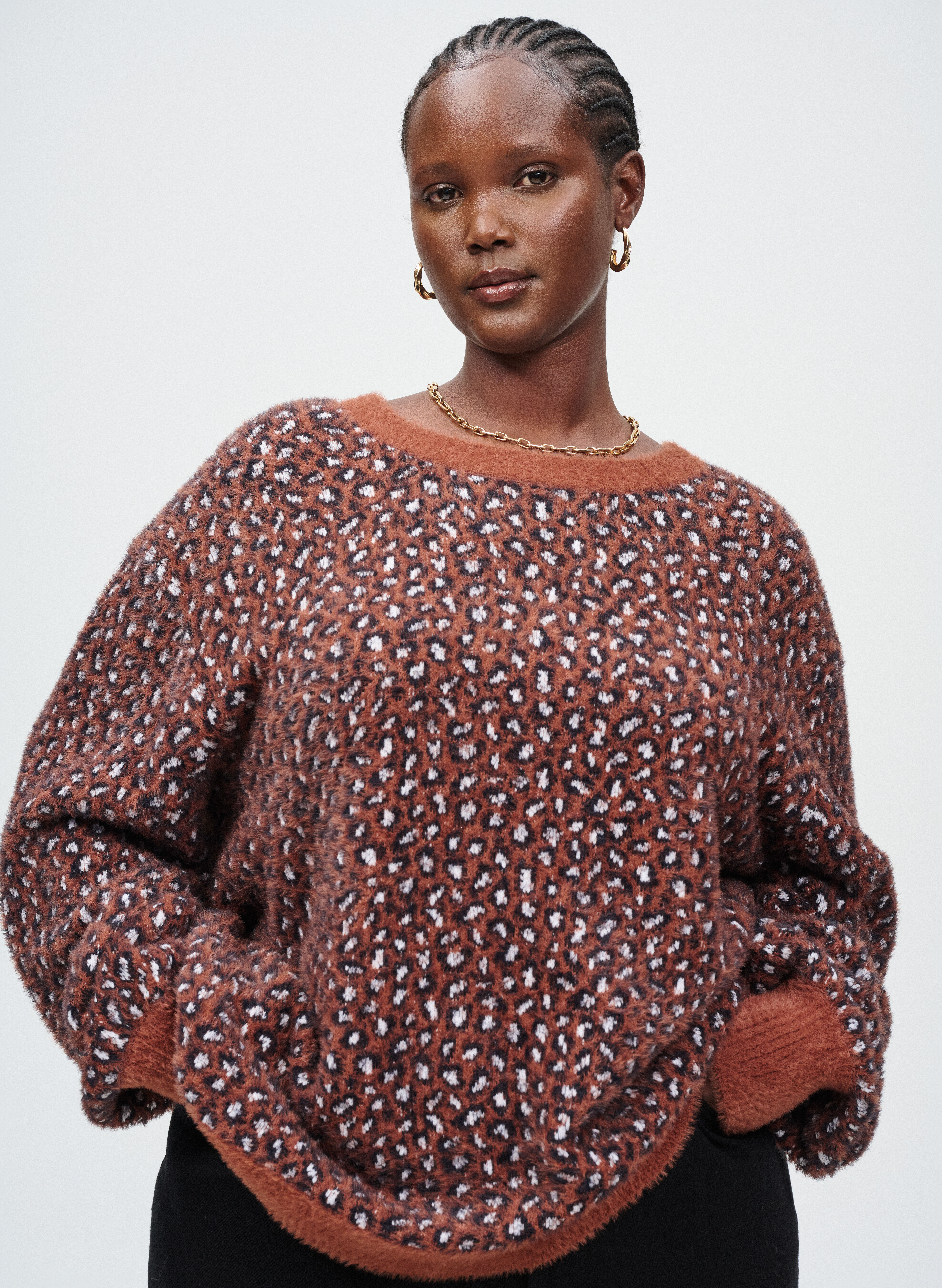 Zizzifashion Knitted sweater with leopard print, , Model