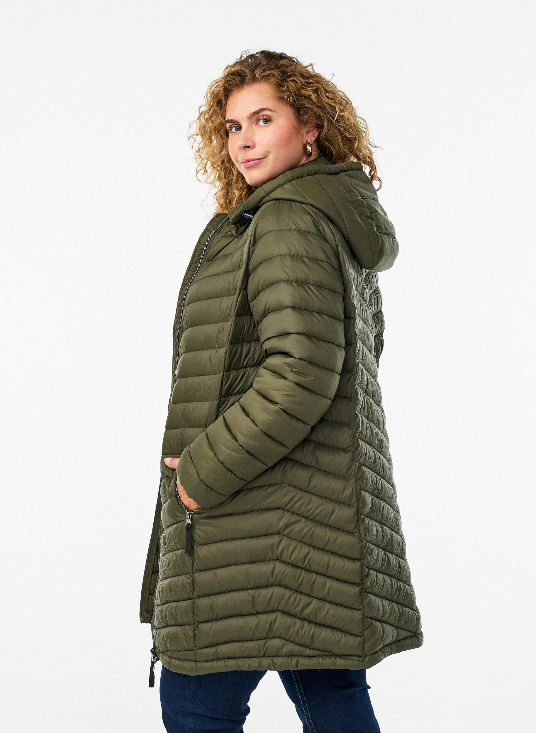 ZizzifashionLightweight jacket with pockets and a detachable hood, Green, Model image number 2
