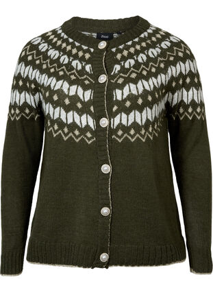 Patterned knit cardigan with wool, Forest Night Comb, Packshot image number 0