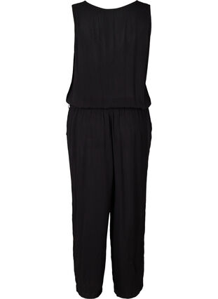 Viscose jumpsuit with a tie-belt and a V-neck, Black, Packshot image number 1