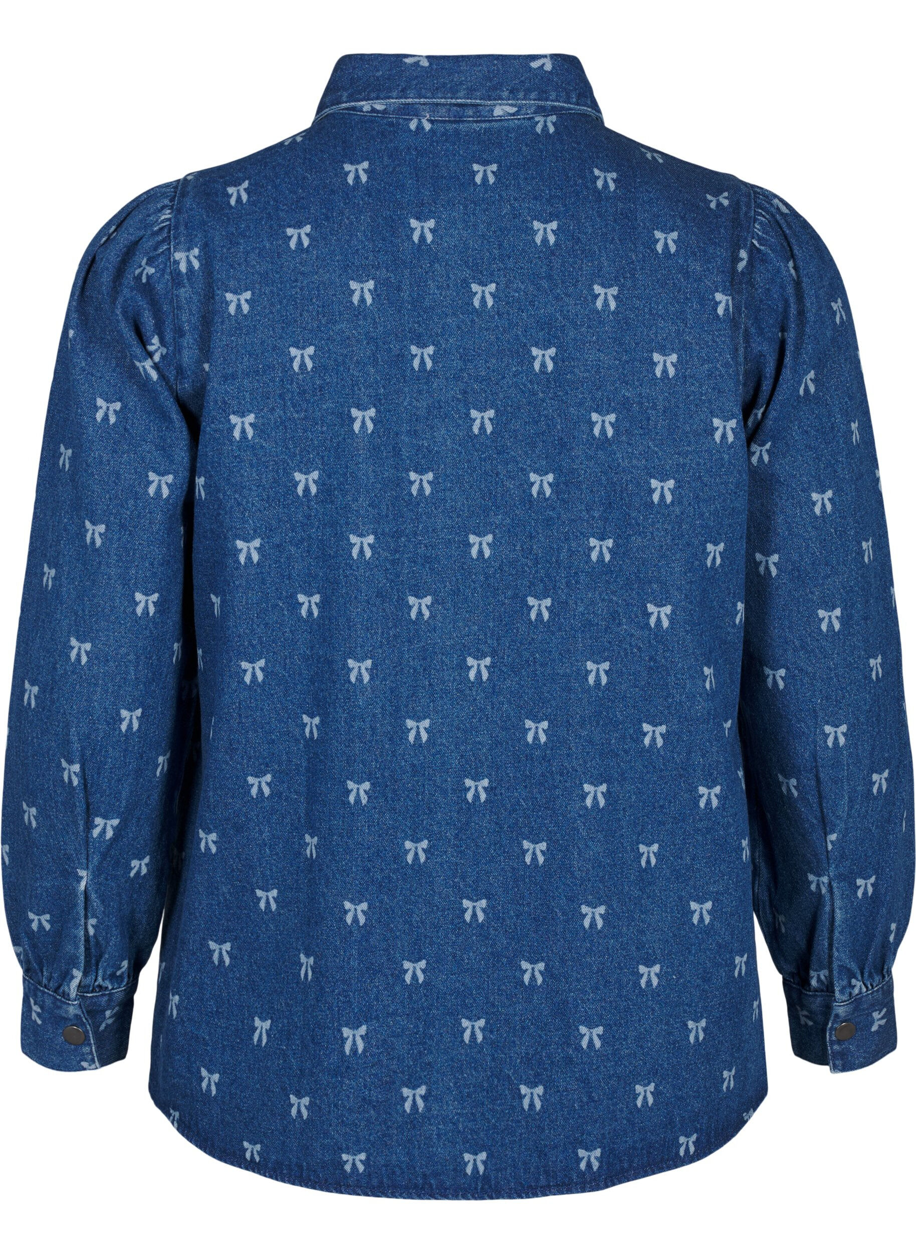 Zizzifashion Denim bow shirt, Denim Blue W. Wh.Bow, Packshot image number 1