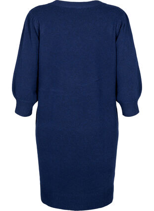Knitted dress with 3/4 puff sleeves, N. Blazer/Black Mel., Packshot image number 1