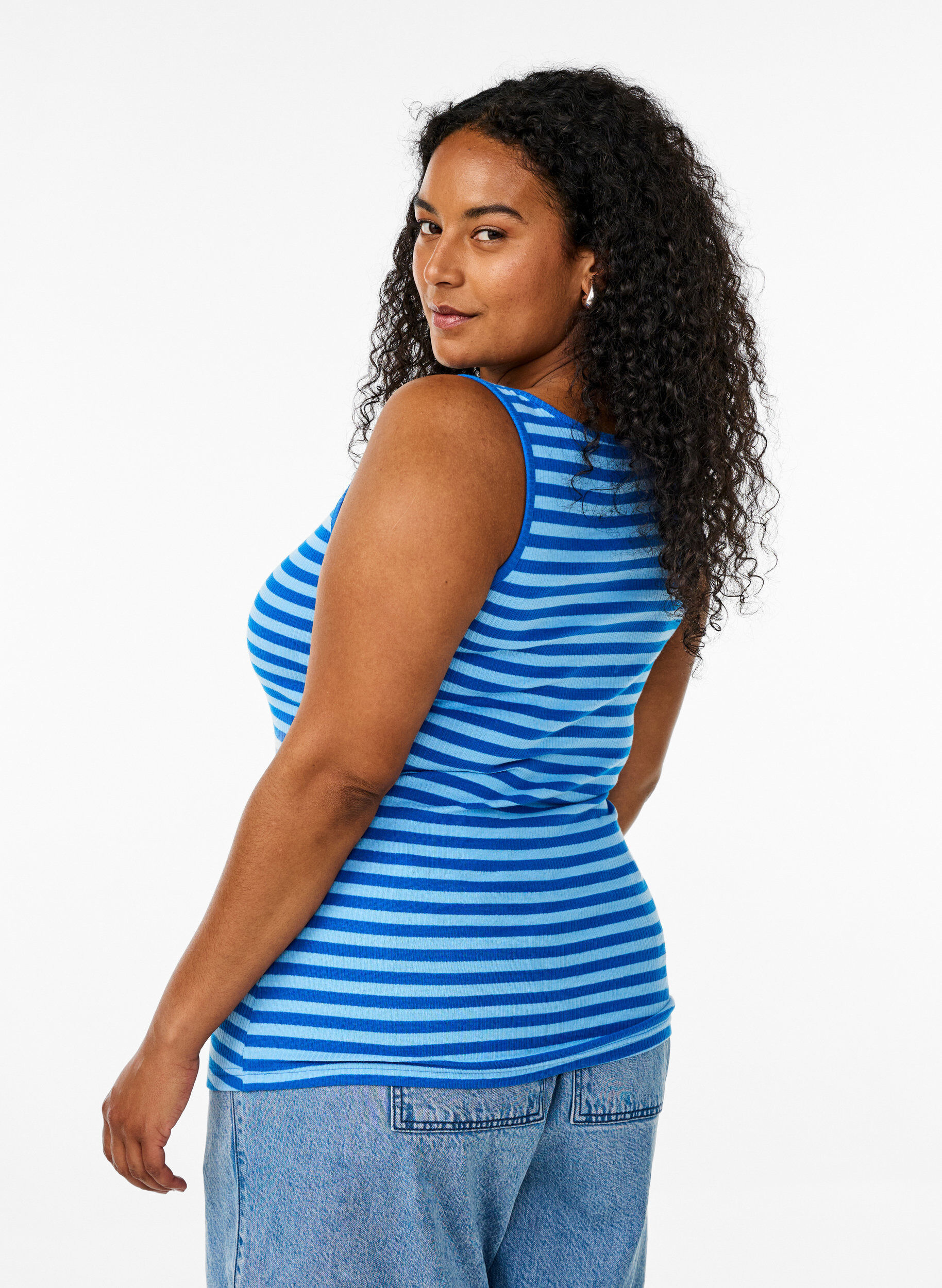 ZizzifashionStriped tank top with a rib structure, Light Blue, Model image number 2