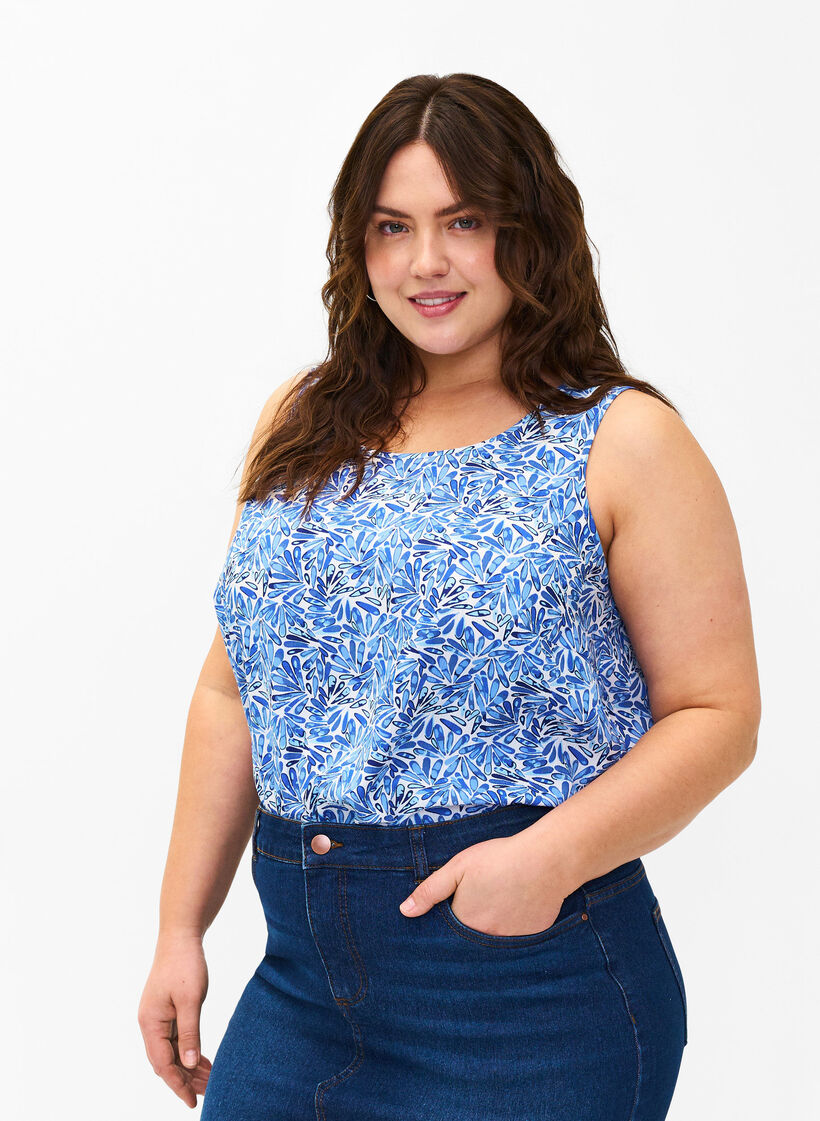 FLASH - Sleeveless top with print, Blue, Model image number 0