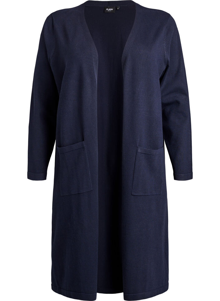 Long, open cardigan with pockets, Blue, Packshot image number 0