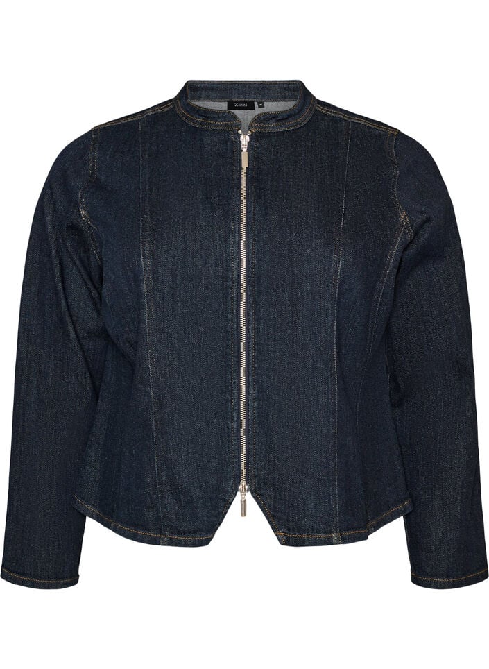 Fitted denim jacket with zip, Blue, Packshot image number 0
