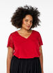 Cotton T-shirt with short lace sleeves, Red, Model image number 0