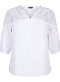 Blouse in a cotton mix with linen and crochet detail