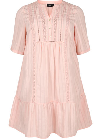 Striped viscose dress with lace ribbons