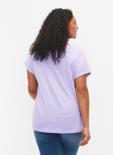 Cotton t-shirt with leaf print, Lavender C Leaf, Model image number 1