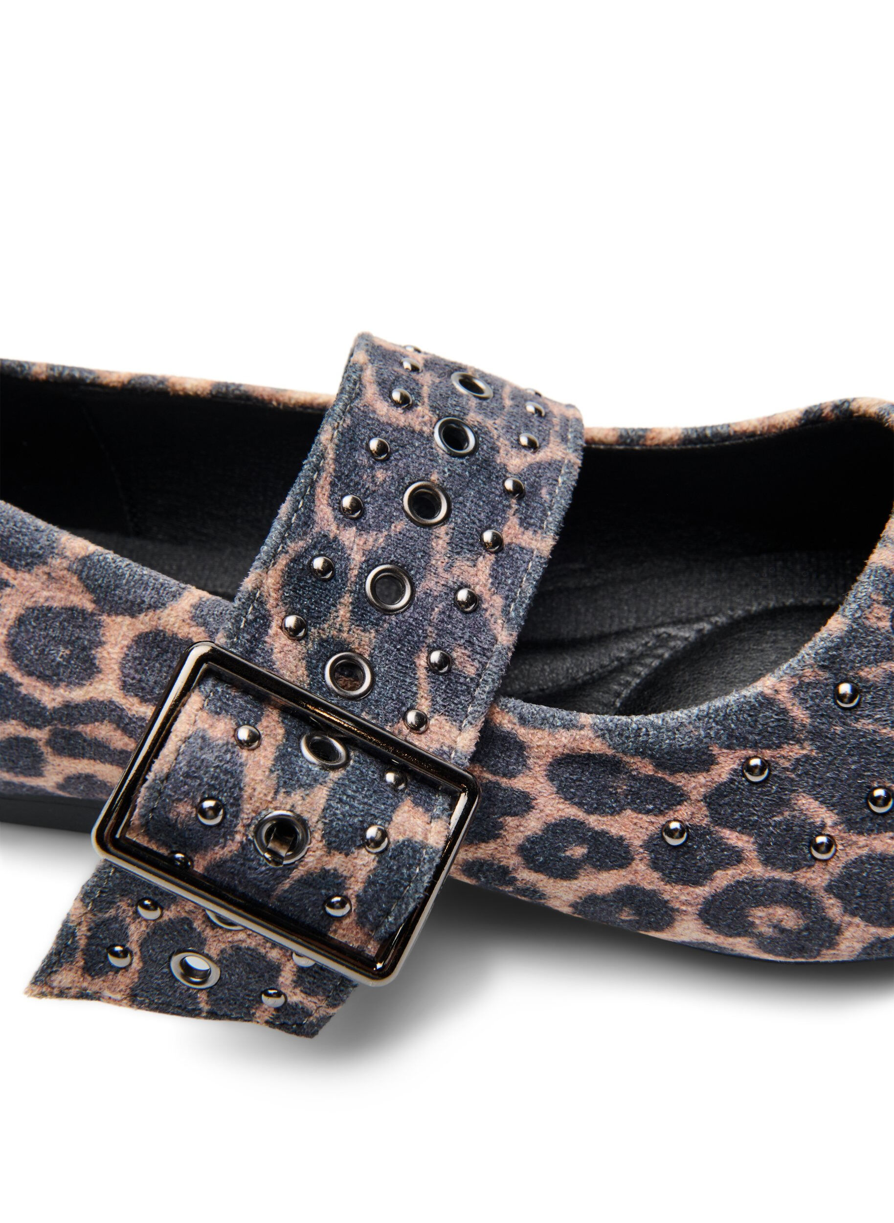 Zizzifashion Wide fit - Leopard print ballerina with buckle and studs, Brown, Packshot image number 4