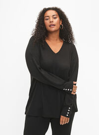 Long-sleeved blouse with wide cuff and buttons, Black, Model
