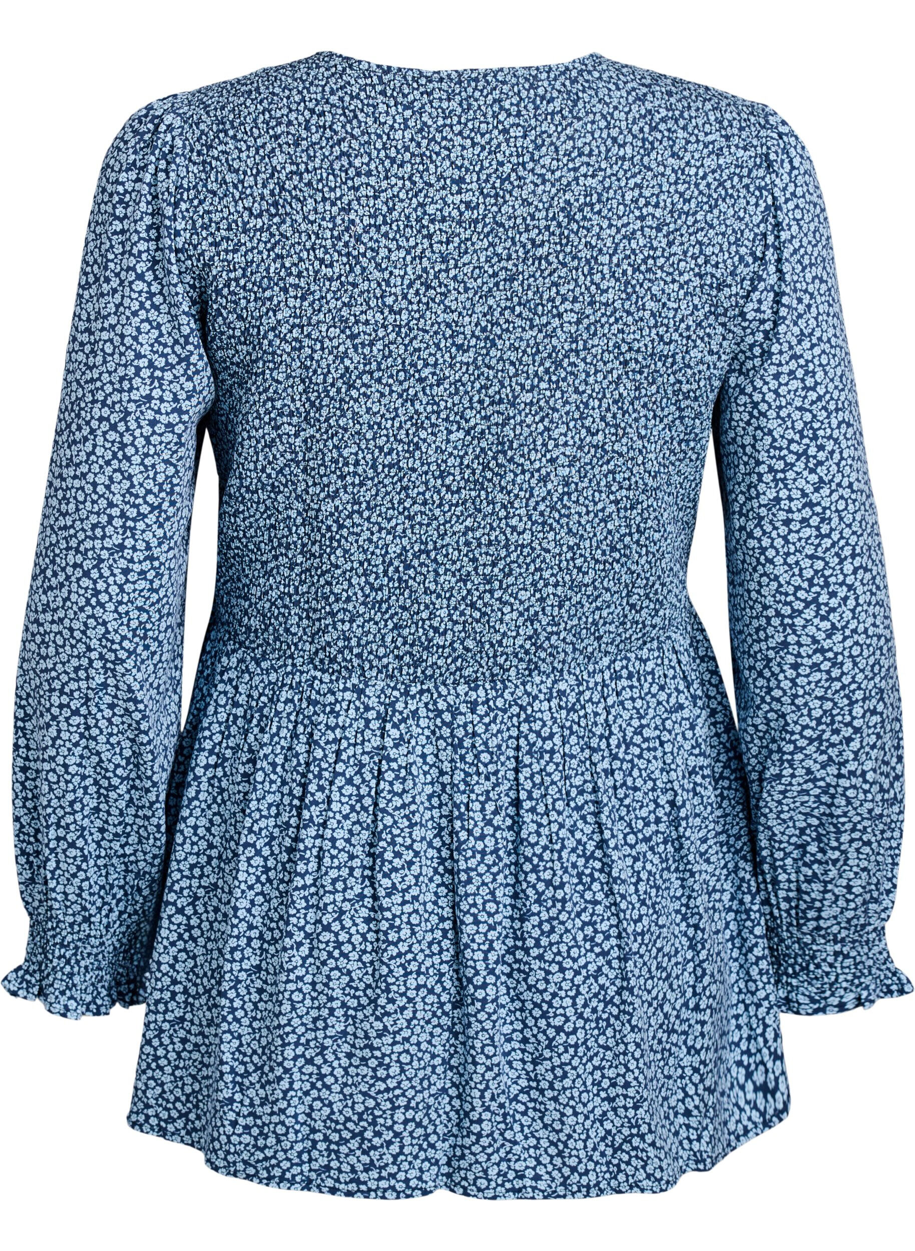ZizzifashionBlouse with smocked top and floral print, Blue, Packshot image number 1