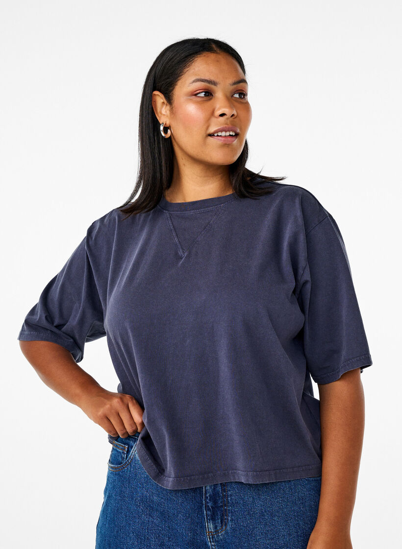 Boxy T-shirt in organic cotton, Blue, Model image number 0