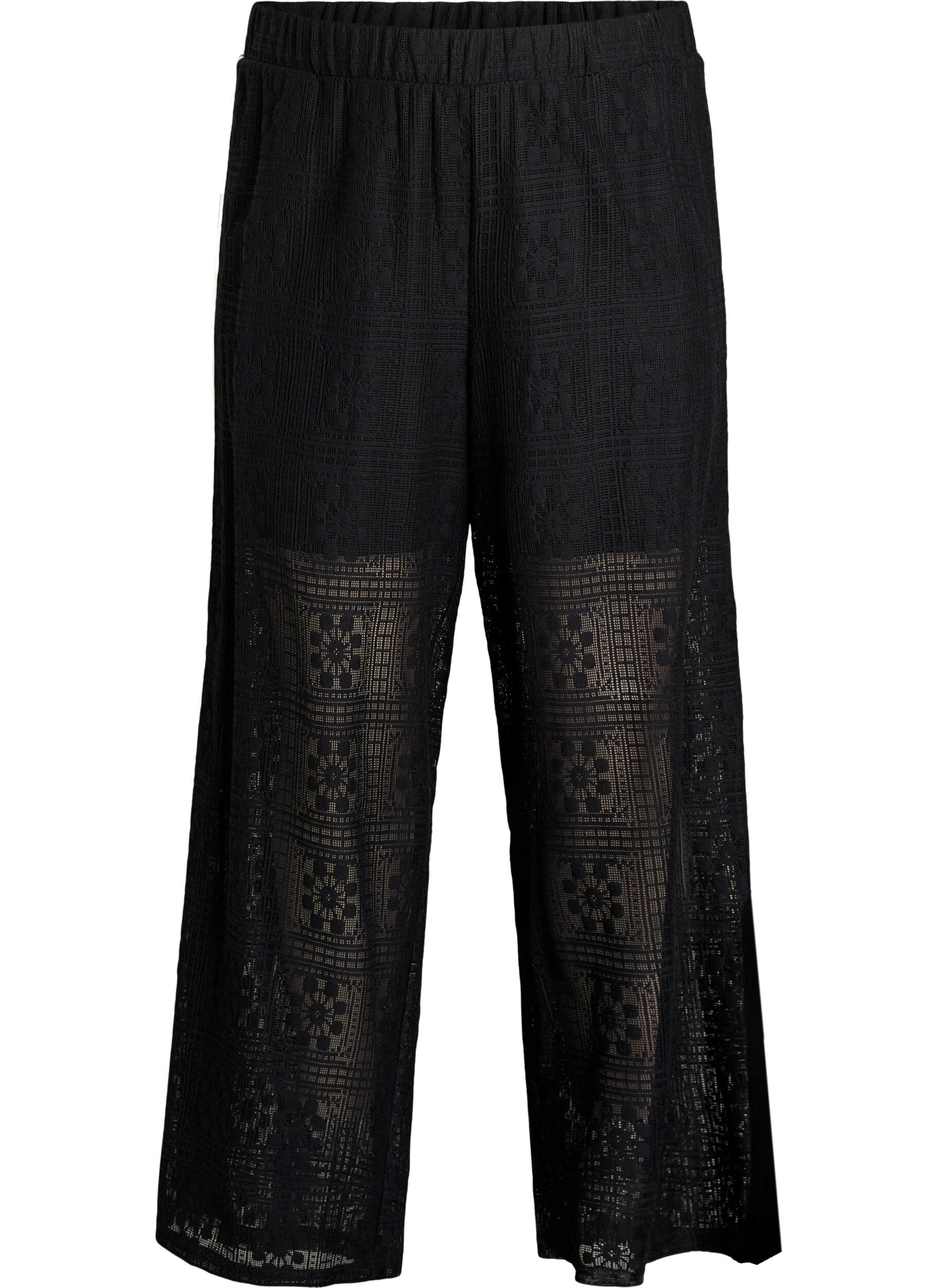 Wide-leg lace trousers with contrast stripes