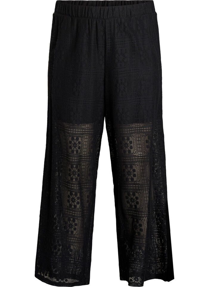 Wide-leg lace trousers with contrast stripes, Black, Packshot image number 0