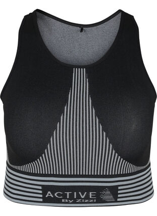 Sports bra with stripes, Black, Packshot image number 0